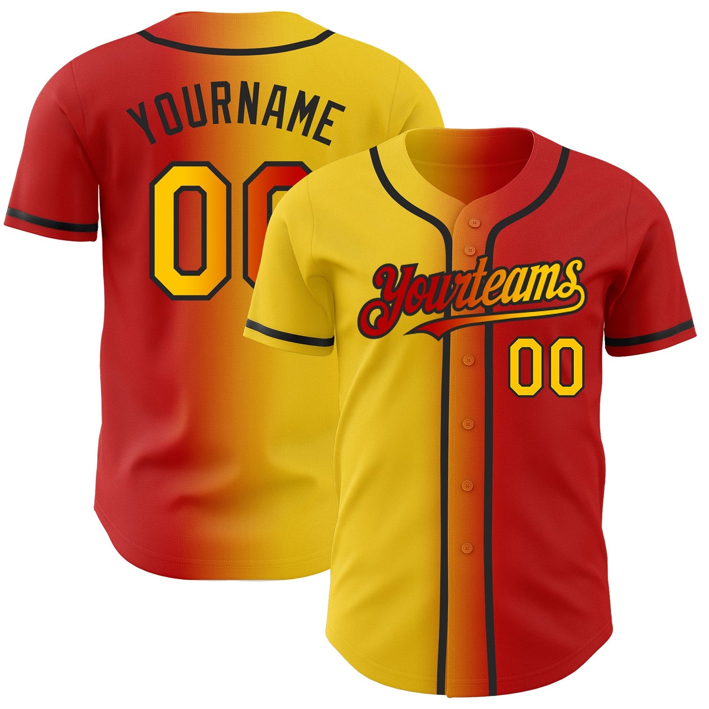 Custom Red Yellow-Black Authentic Gradient Fashion Baseball Jersey - Main View
