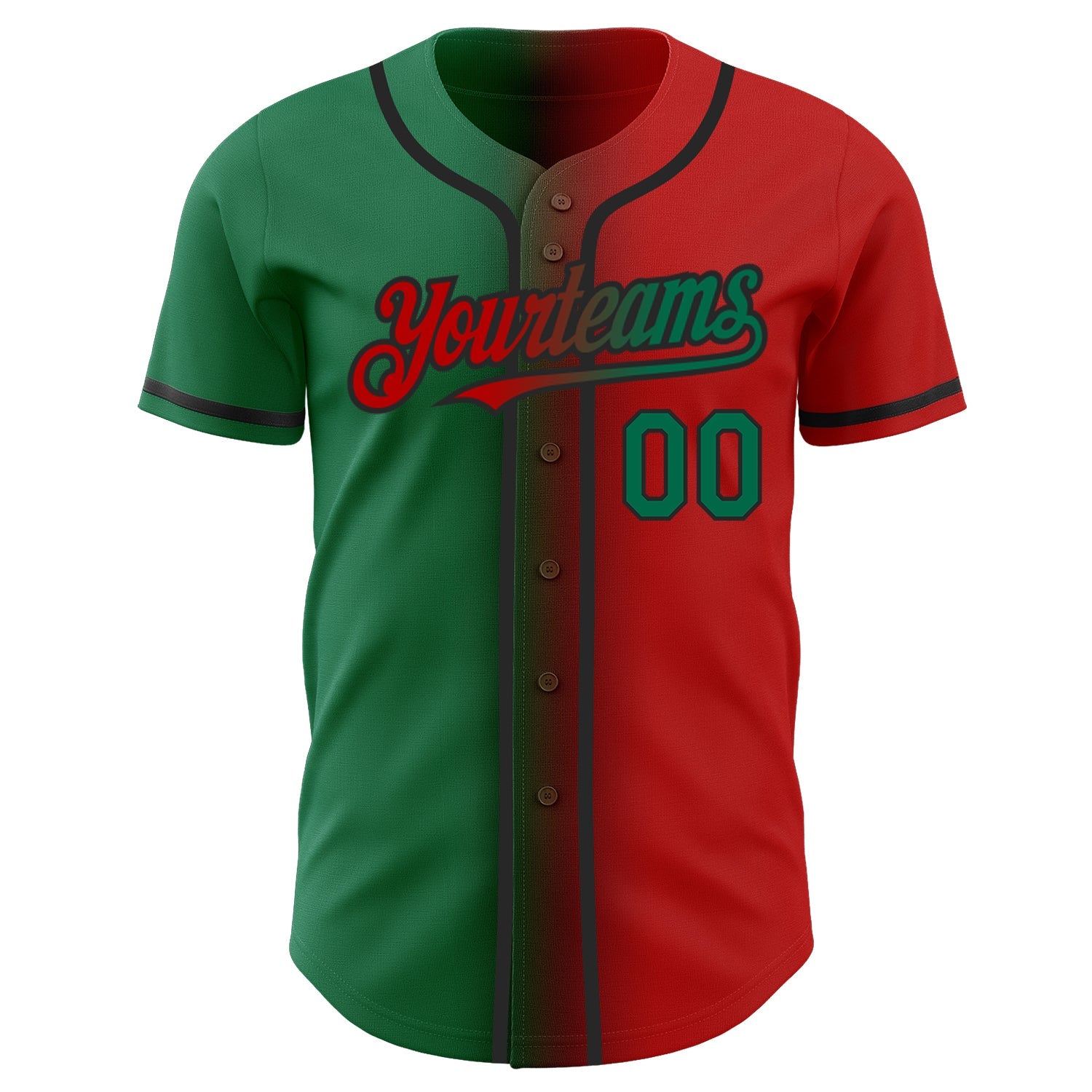 Custom Red Kelly Green-Black Authentic Gradient Fashion Baseball Jersey view 2