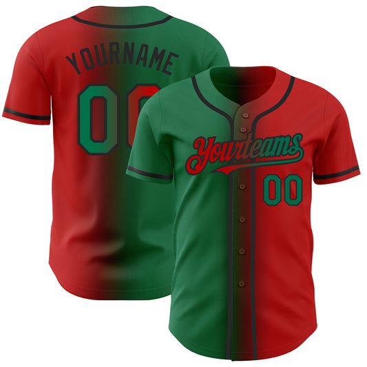 Custom Red Kelly Green-Black Authentic Gradient Fashion Baseball Jersey - Main View