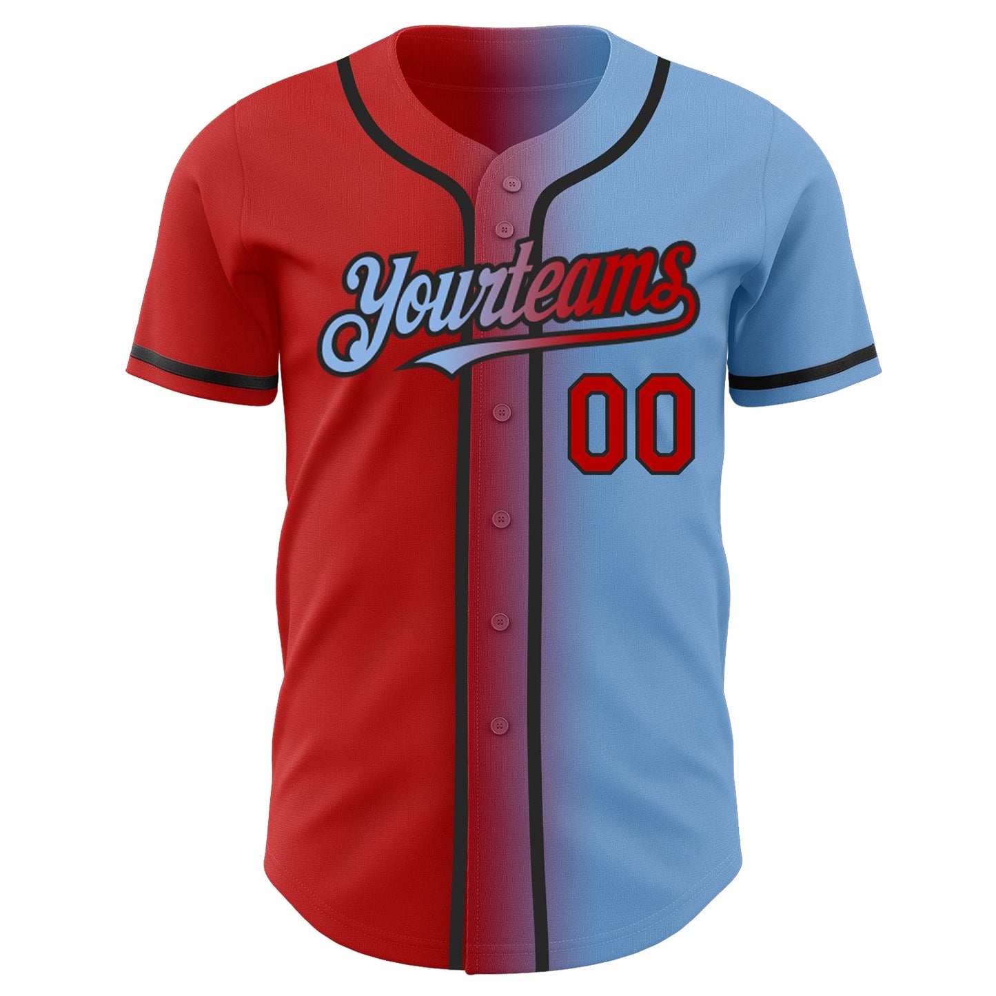 Custom Light Blue Red-Black Authentic Gradient Fashion Baseball Jersey view 2