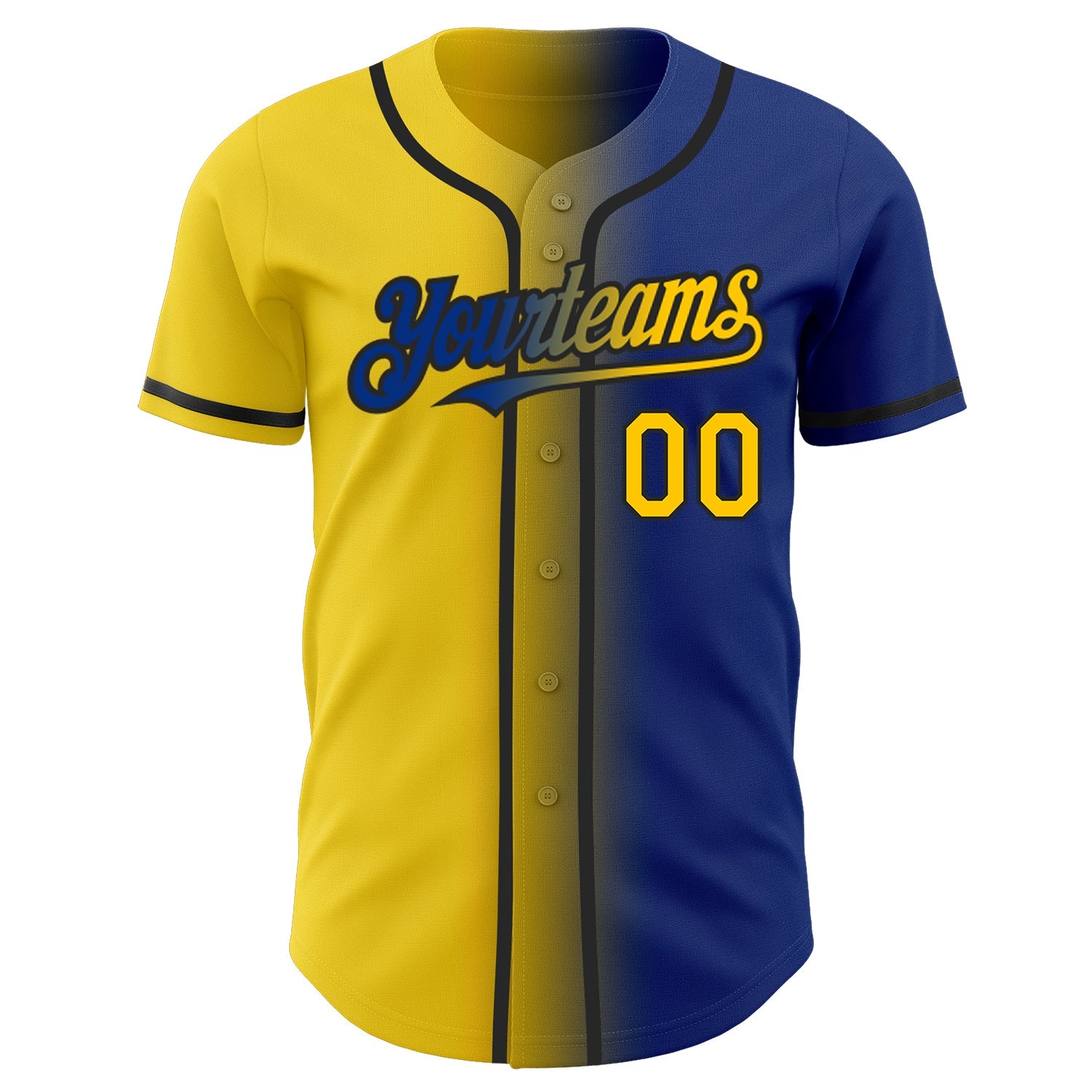 Custom Royal Yellow-Black Authentic Gradient Fashion Baseball Jersey view 2