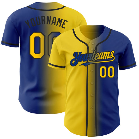 Custom Royal Yellow-Black Authentic Gradient Fashion Baseball Jersey - Main View