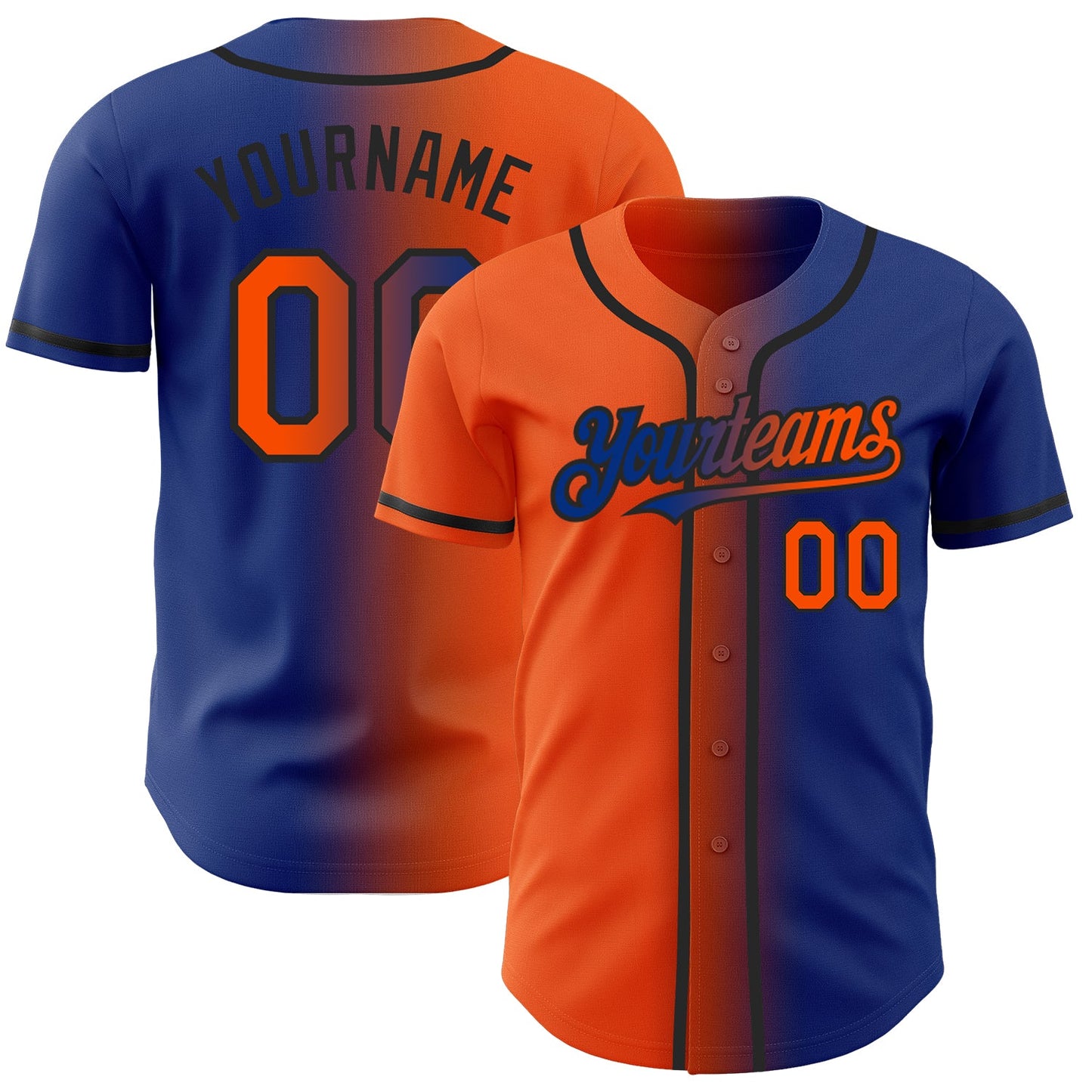 Custom Royal Orange-Black Authentic Gradient Fashion Baseball Jersey - Main View