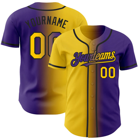 Custom Purple Yellow-Black Authentic Gradient Fashion Baseball Jersey - Main View