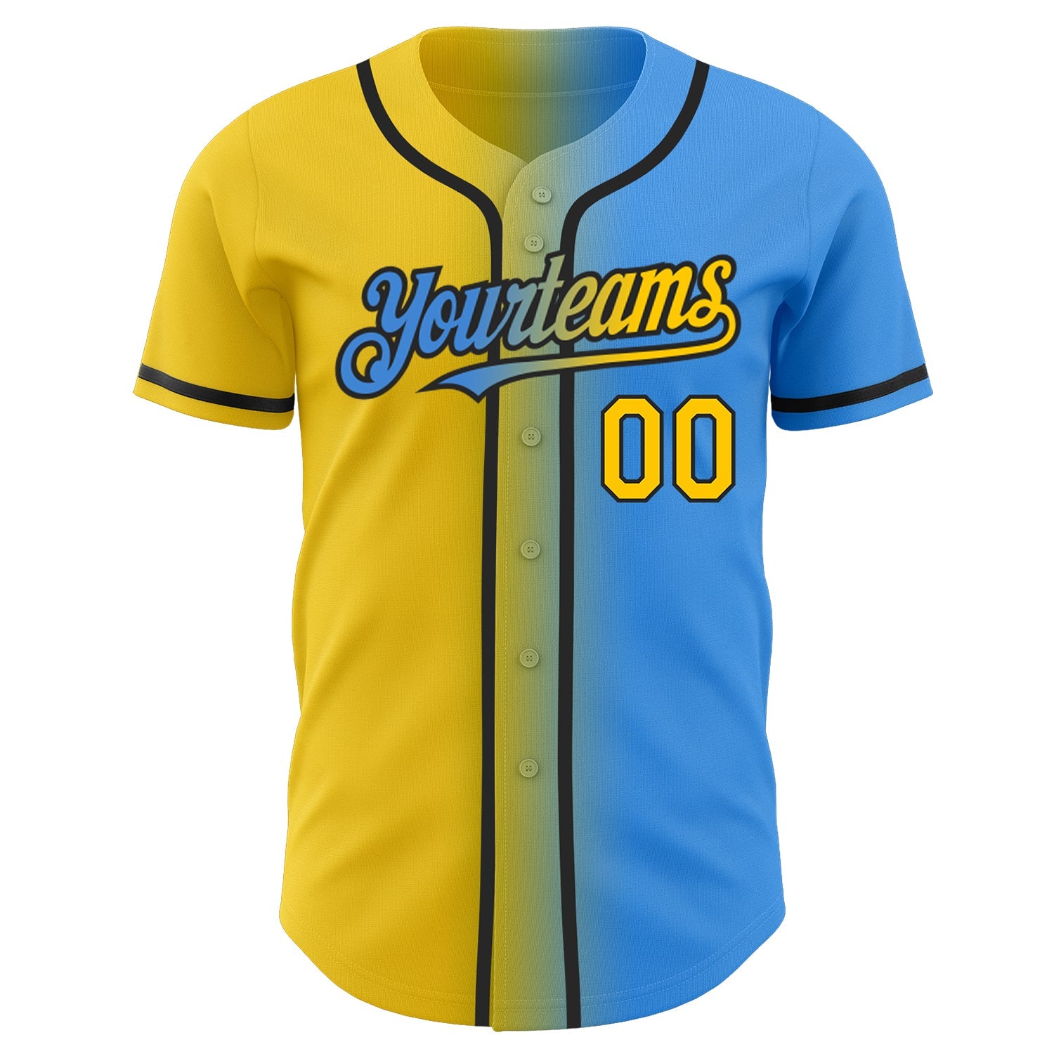 Custom Electric Blue Yellow-Black Authentic Gradient Fashion Baseball Jersey view 2