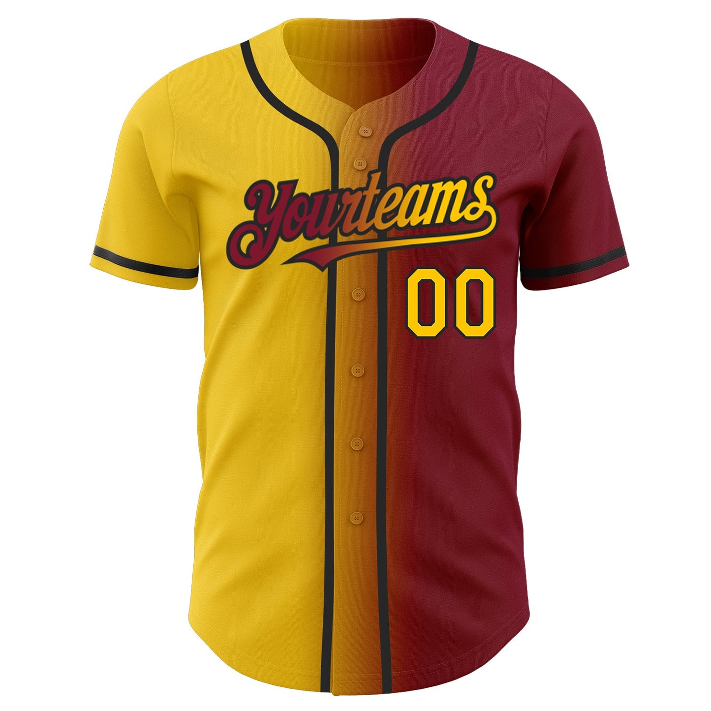 Custom Crimson Yellow-Black Authentic Gradient Fashion Baseball Jersey view 2