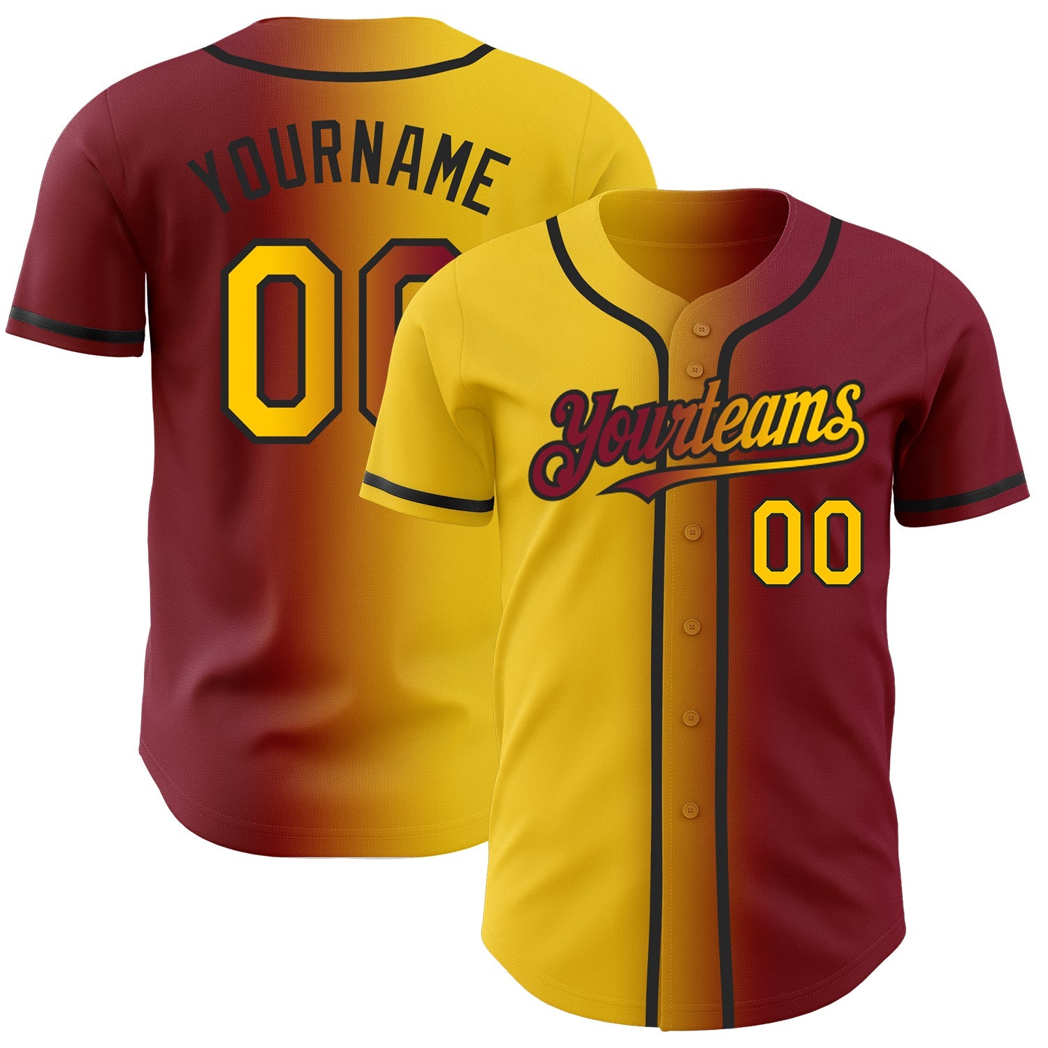 Custom Crimson Yellow-Black Authentic Gradient Fashion Baseball Jersey - Main View