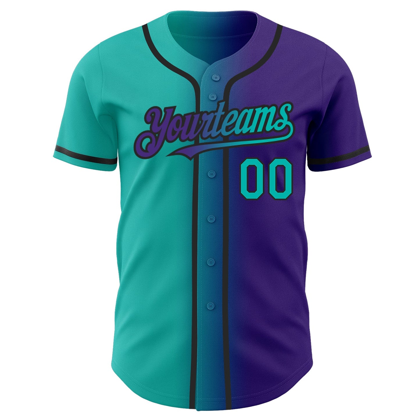 Custom Purple Aqua-Black Authentic Gradient Fashion Baseball Jersey view 3