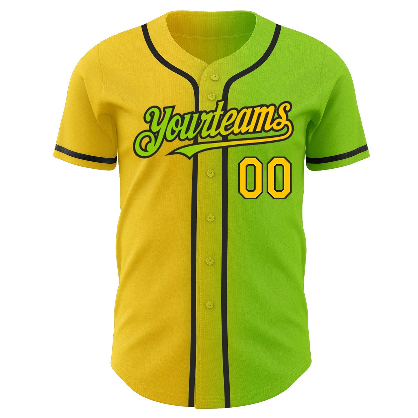 Custom Neon Green Yellow-Black Authentic Gradient Fashion Baseball Jersey view 2
