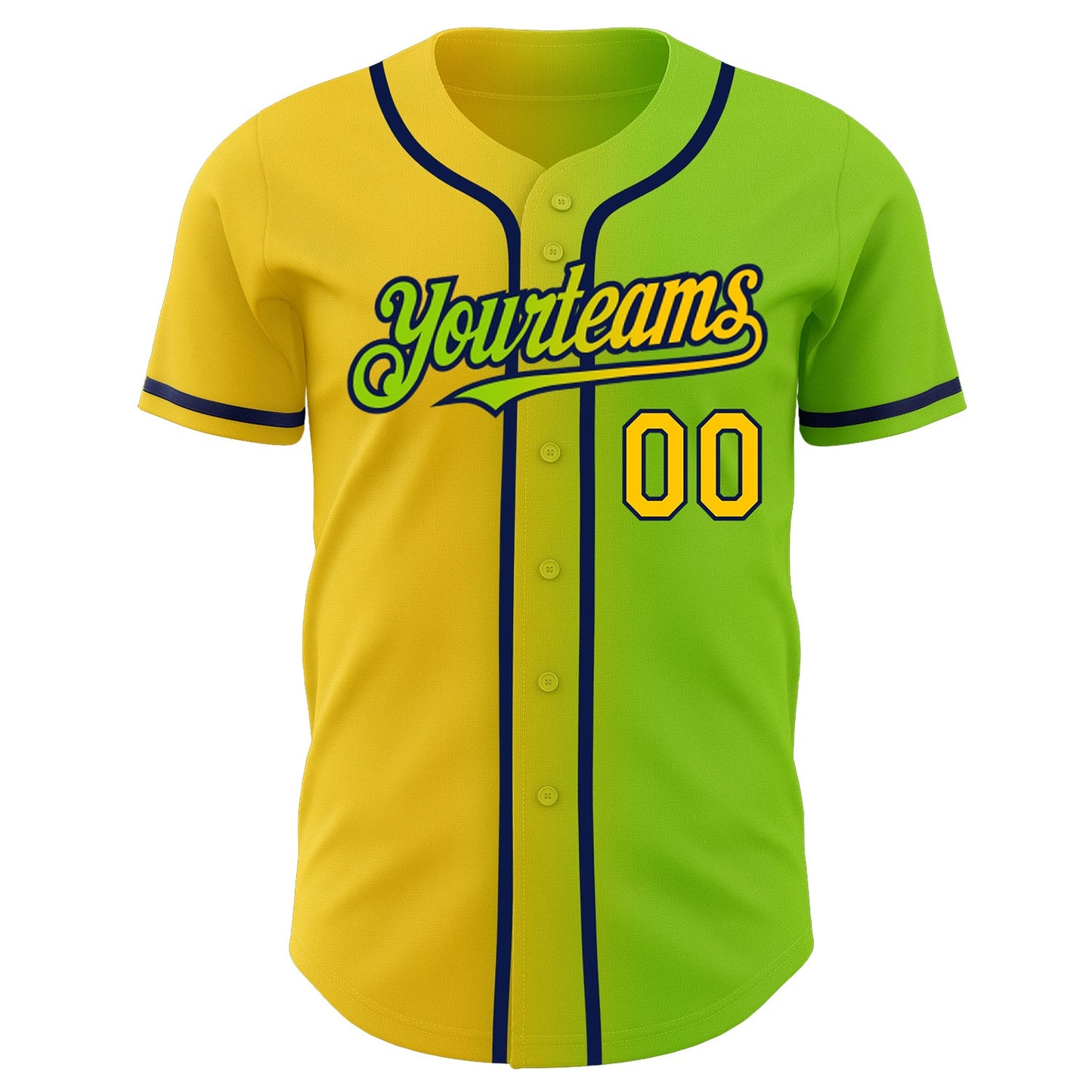 Custom Neon Green Yellow-Navy Authentic Gradient Fashion Baseball Jersey view 2