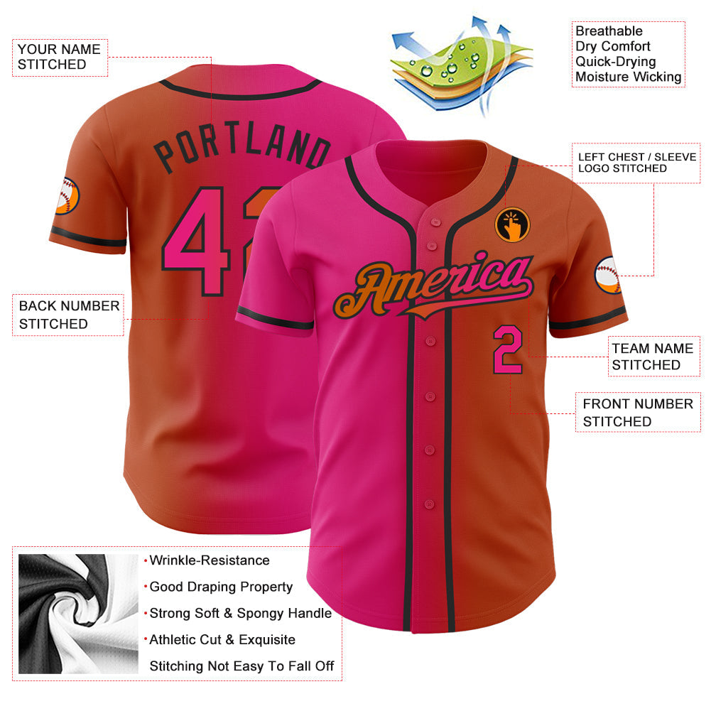 Custom Texas Orange Hot Pink-Black Authentic Gradient Fashion Baseball Jersey view 3