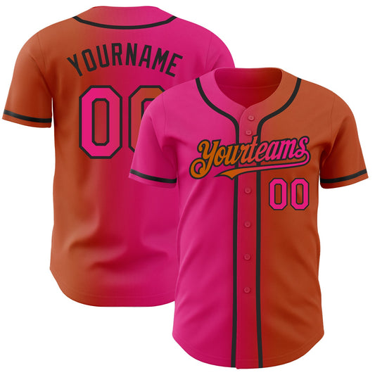 Custom Texas Orange Hot Pink-Black Authentic Gradient Fashion Baseball Jersey - Main View