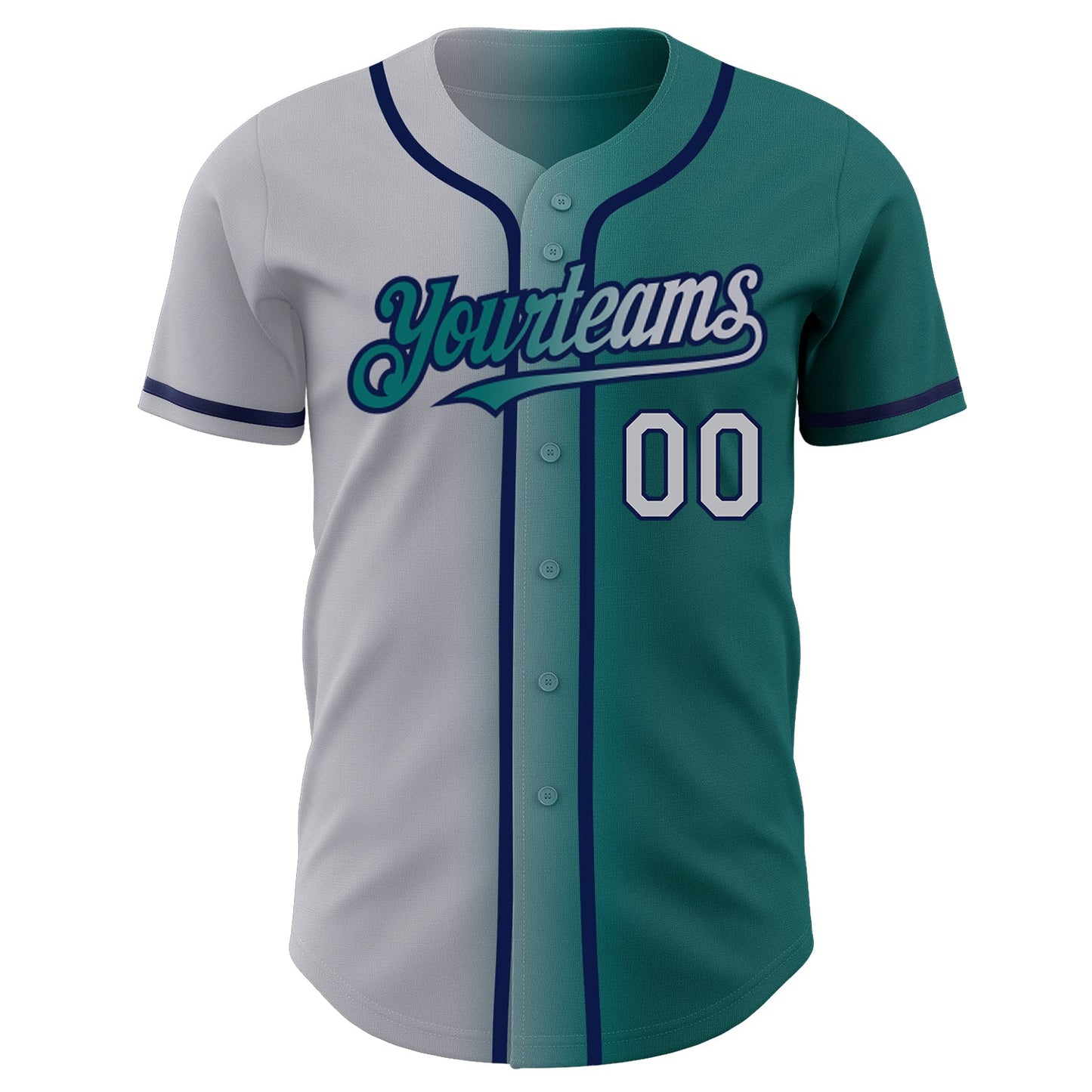 Custom Teal Gray-Navy Authentic Gradient Fashion Baseball Jersey view 2
