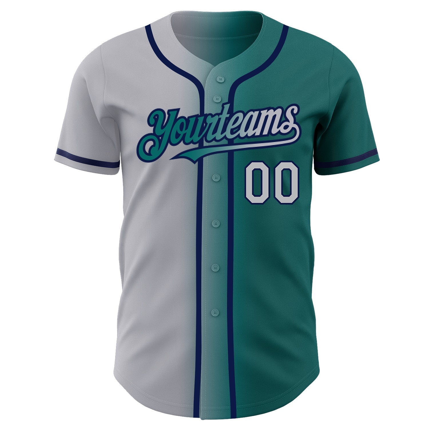 Custom Teal Gray-Navy Authentic Gradient Fashion Baseball Jersey view 2