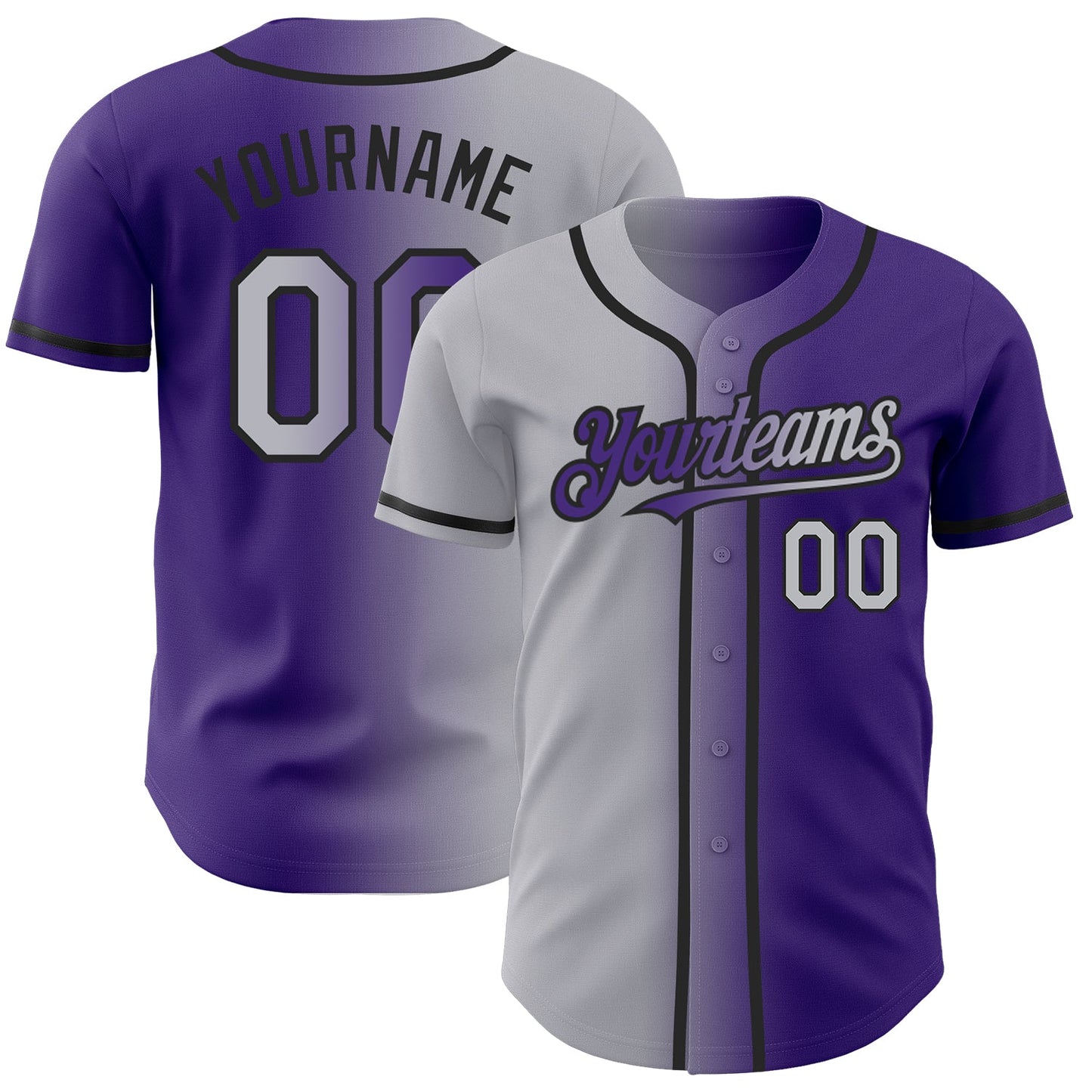 Custom Purple Gray-Black Authentic Gradient Fashion Baseball Jersey - Main View