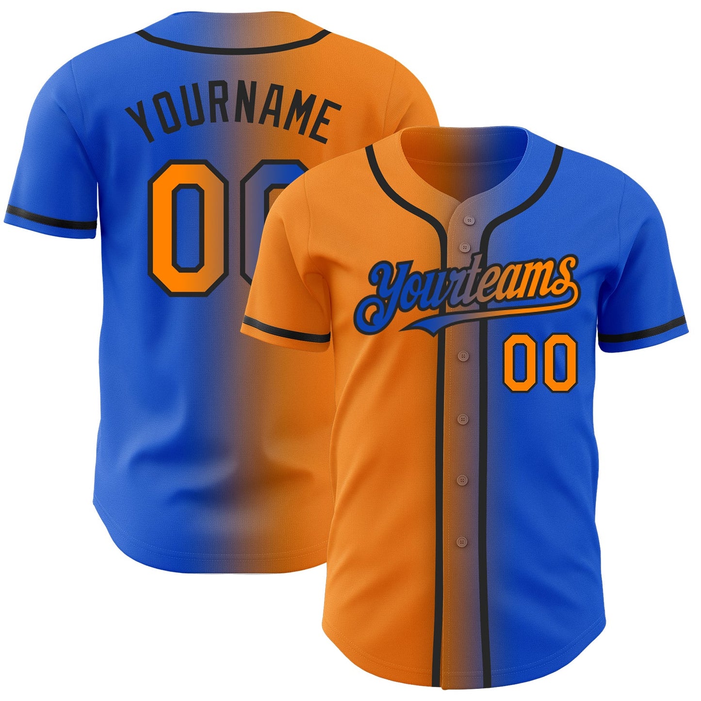 Custom Thunder Blue Bay Orange-Black Authentic Gradient Fashion Baseball Jersey - Main View