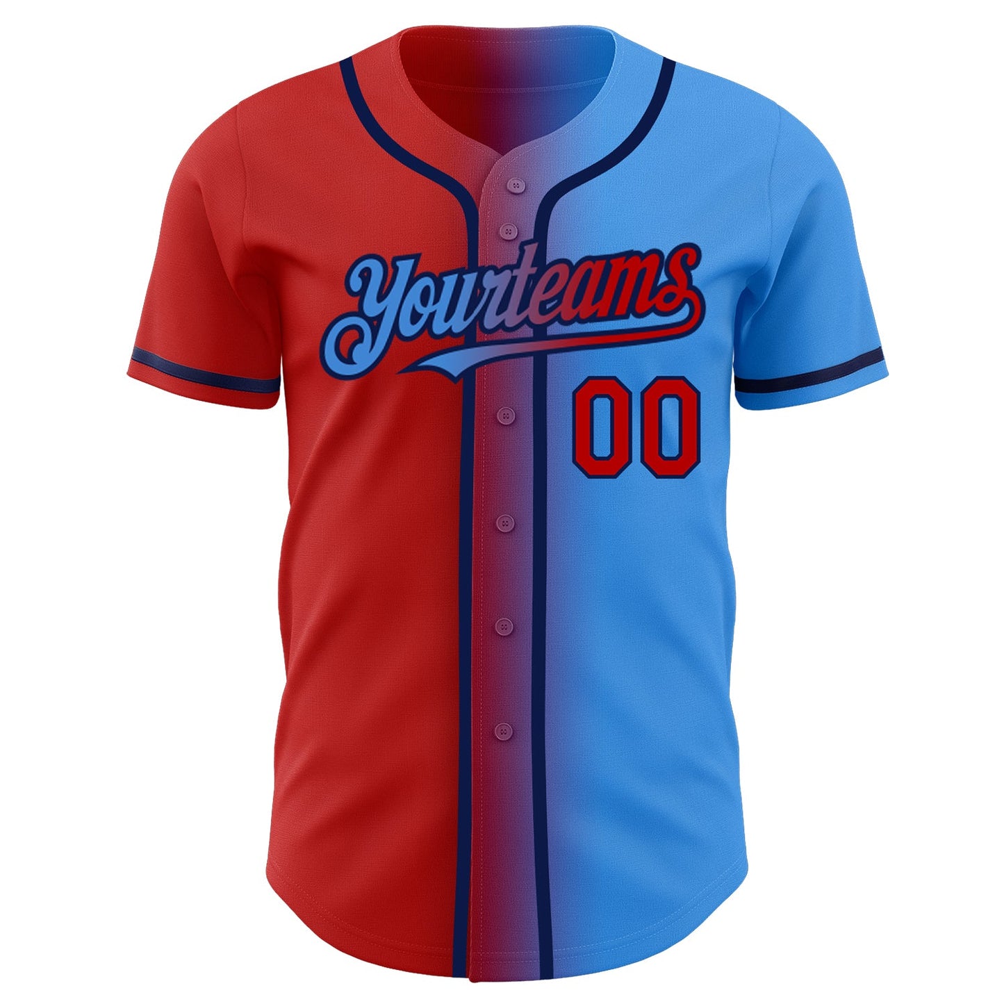 Custom Electric Blue Red-Navy Authentic Gradient Fashion Baseball Jersey view 2