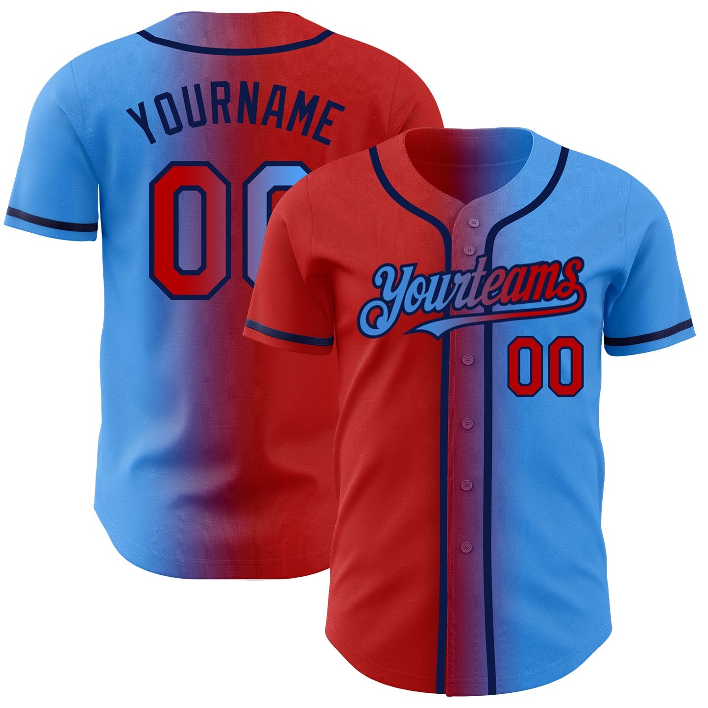 Custom Electric Blue Red-Navy Authentic Gradient Fashion Baseball Jersey - Main View