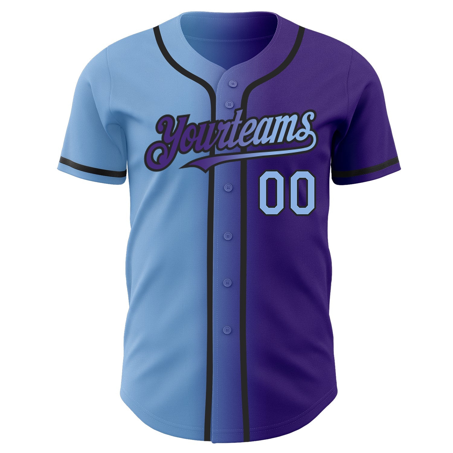 Custom Purple Light Blue-Black Authentic Gradient Fashion Baseball Jersey view 2