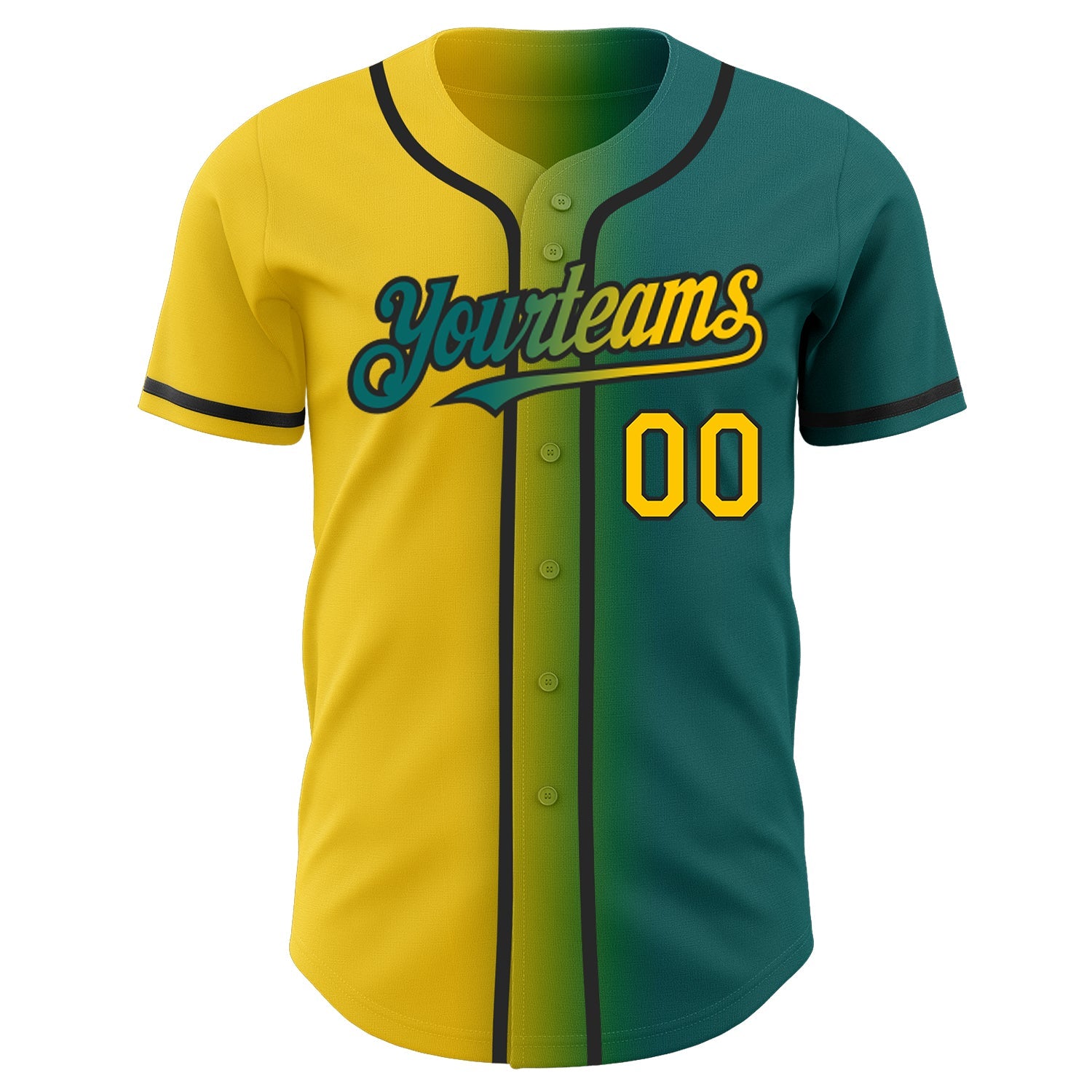 Custom Teal Yellow-Black Authentic Gradient Fashion Baseball Jersey view 2