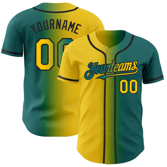 Custom Teal Yellow-Black Authentic Gradient Fashion Baseball Jersey - Main View