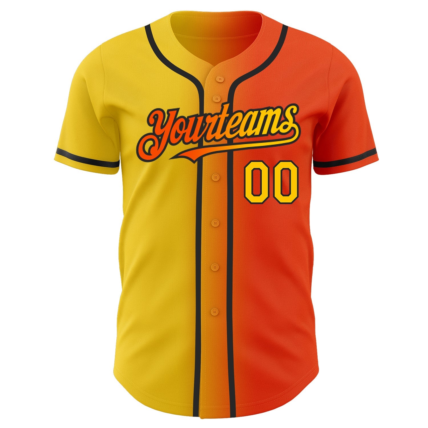 Custom Orange Yellow-Black Authentic Gradient Fashion Baseball Jersey view 2