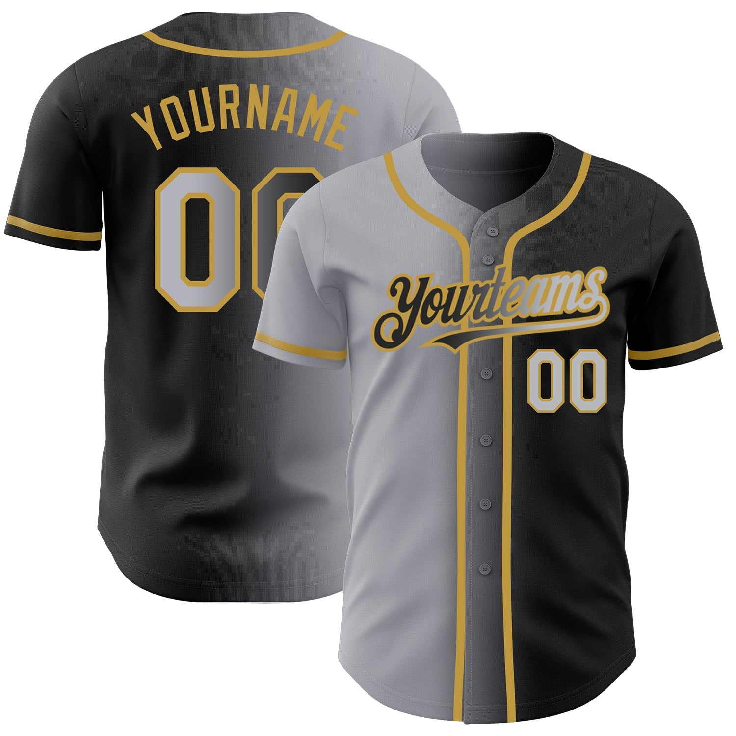 Custom Black Gray-Old Gold Authentic Gradient Fashion Baseball Jersey - Main View