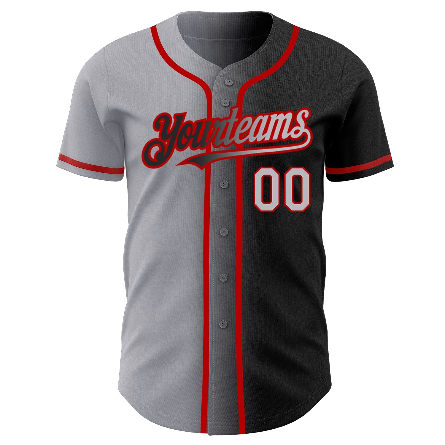 Custom Black Gray-Red Authentic Gradient Fashion Baseball Jersey view 2