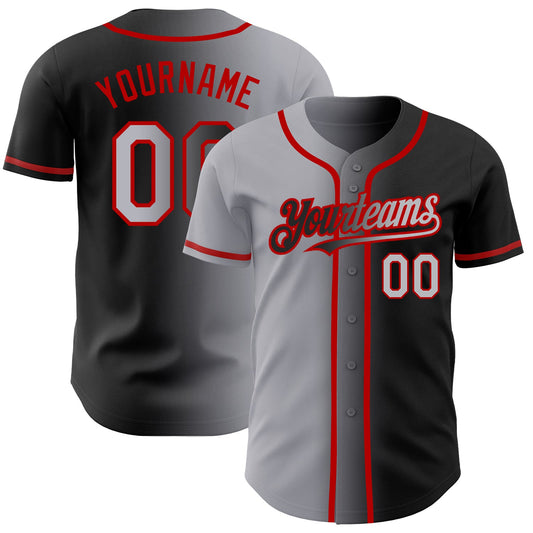Custom Black Gray-Red Authentic Gradient Fashion Baseball Jersey - Main View