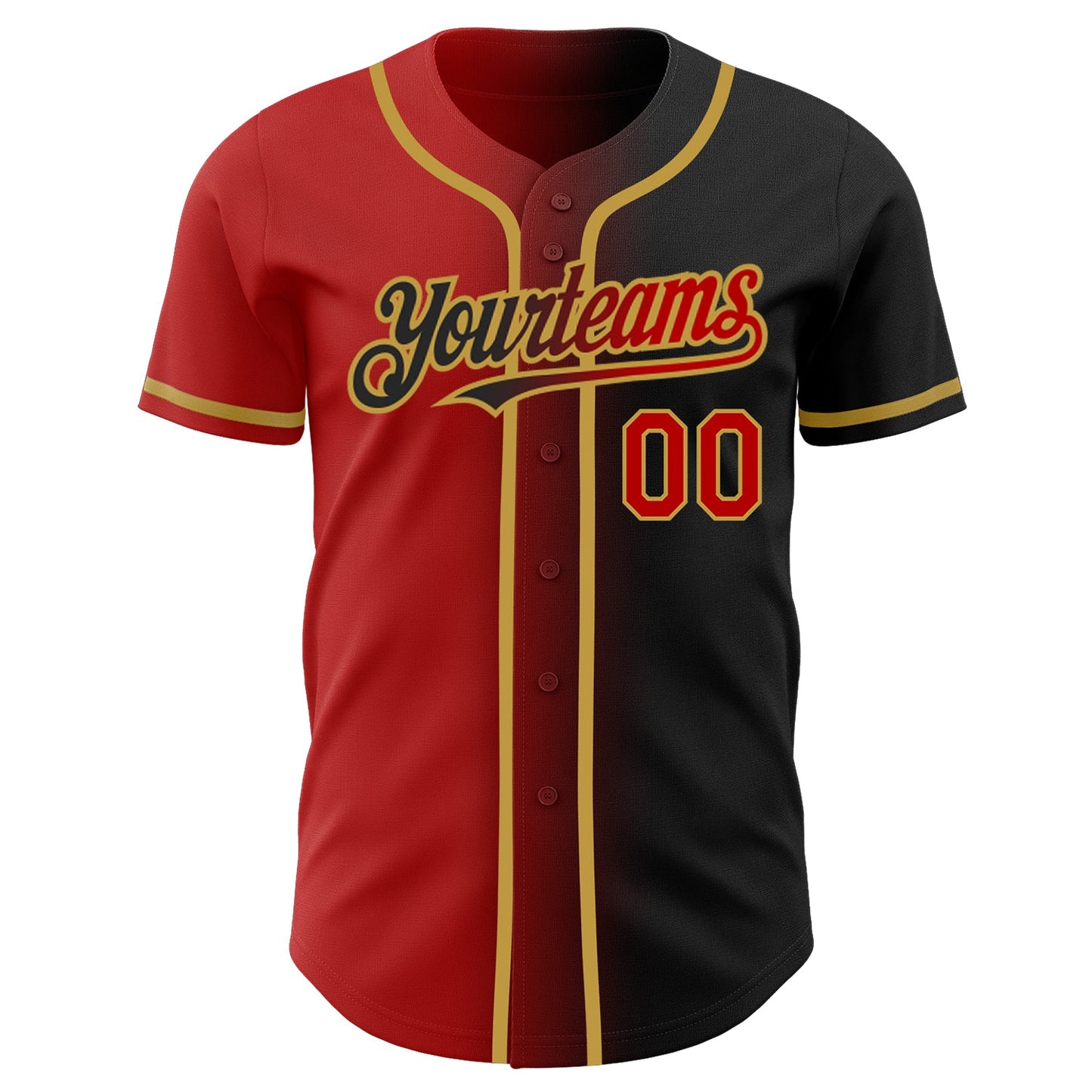 Custom Black Red-Old Gold Authentic Gradient Fashion Baseball Jersey view 2