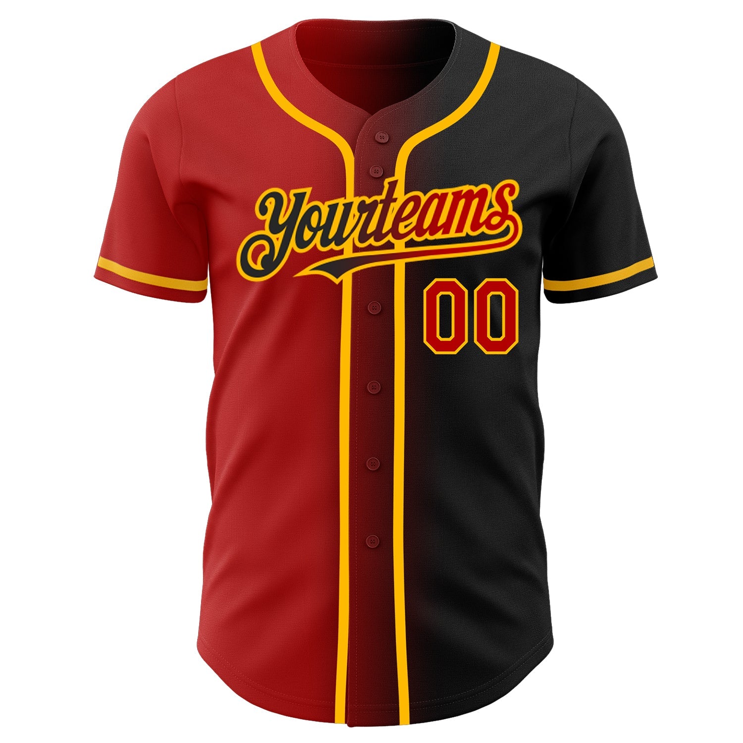 Custom Black Red-Gold Authentic Gradient Fashion Baseball Jersey view 2