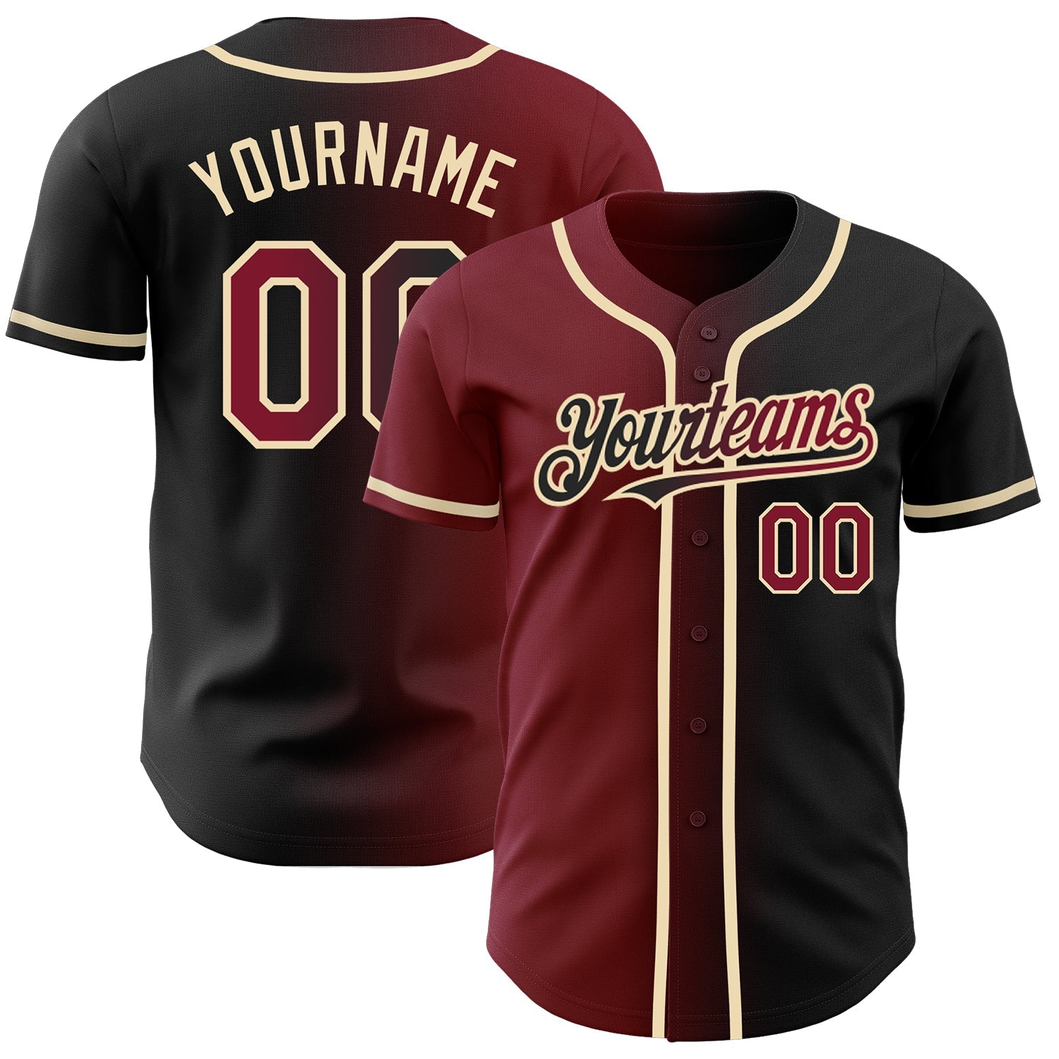 Custom Black Crimson-City Cream Authentic Gradient Fashion Baseball Jersey - Main View
