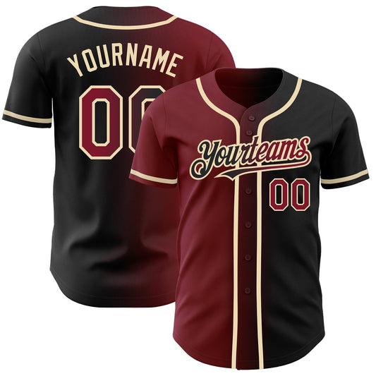 Custom Black Crimson-City Cream Authentic Gradient Fashion Baseball Jersey - Main View