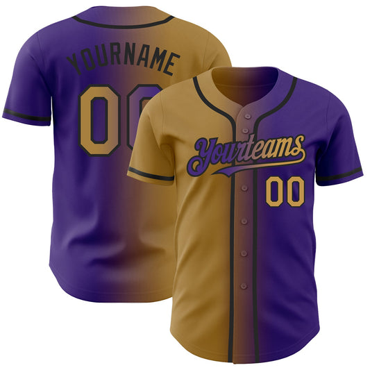 Custom Purple Old Gold-Black Authentic Gradient Fashion Baseball Jersey - Main View
