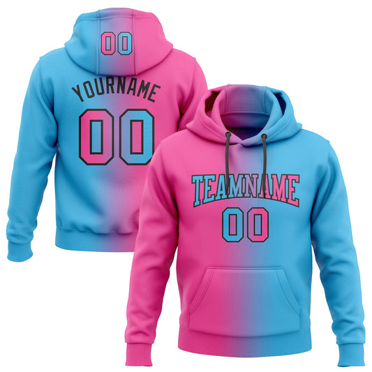 Custom Stitched Sky Blue Pink-Black Gradient Fashion Sports Pullover Sweatshirt Hoodie - Main View