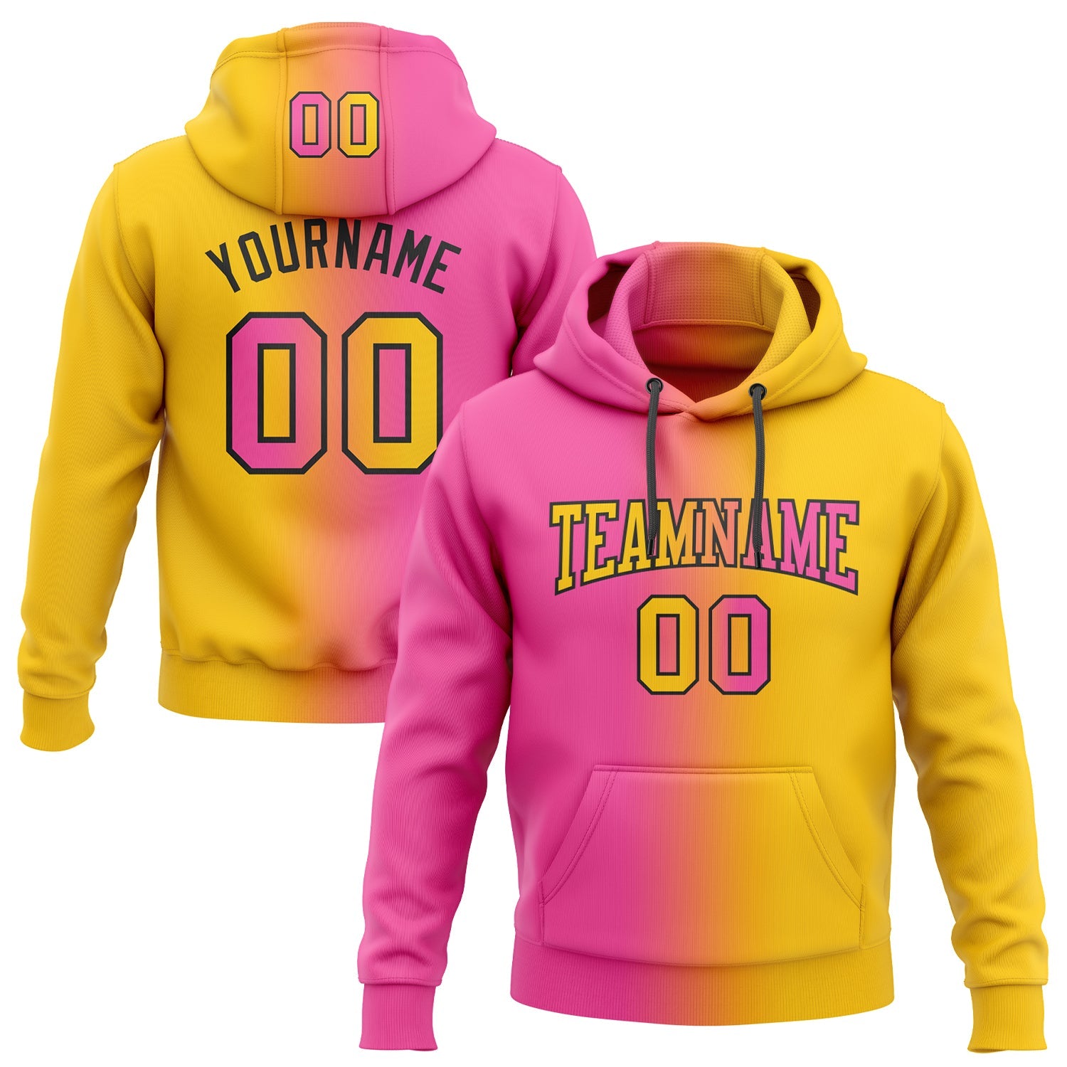 Custom Stitched Yellow Pink-Black Gradient Fashion Sports Pullover Sweatshirt Hoodie - Main View
