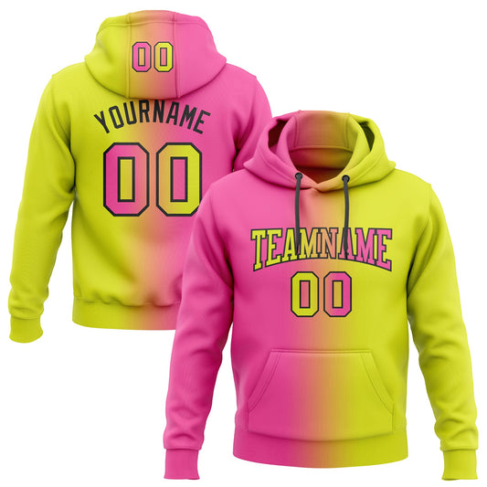 Custom Stitched Neon Yellow Pink-Black Gradient Fashion Sports Pullover Sweatshirt Hoodie - Main View