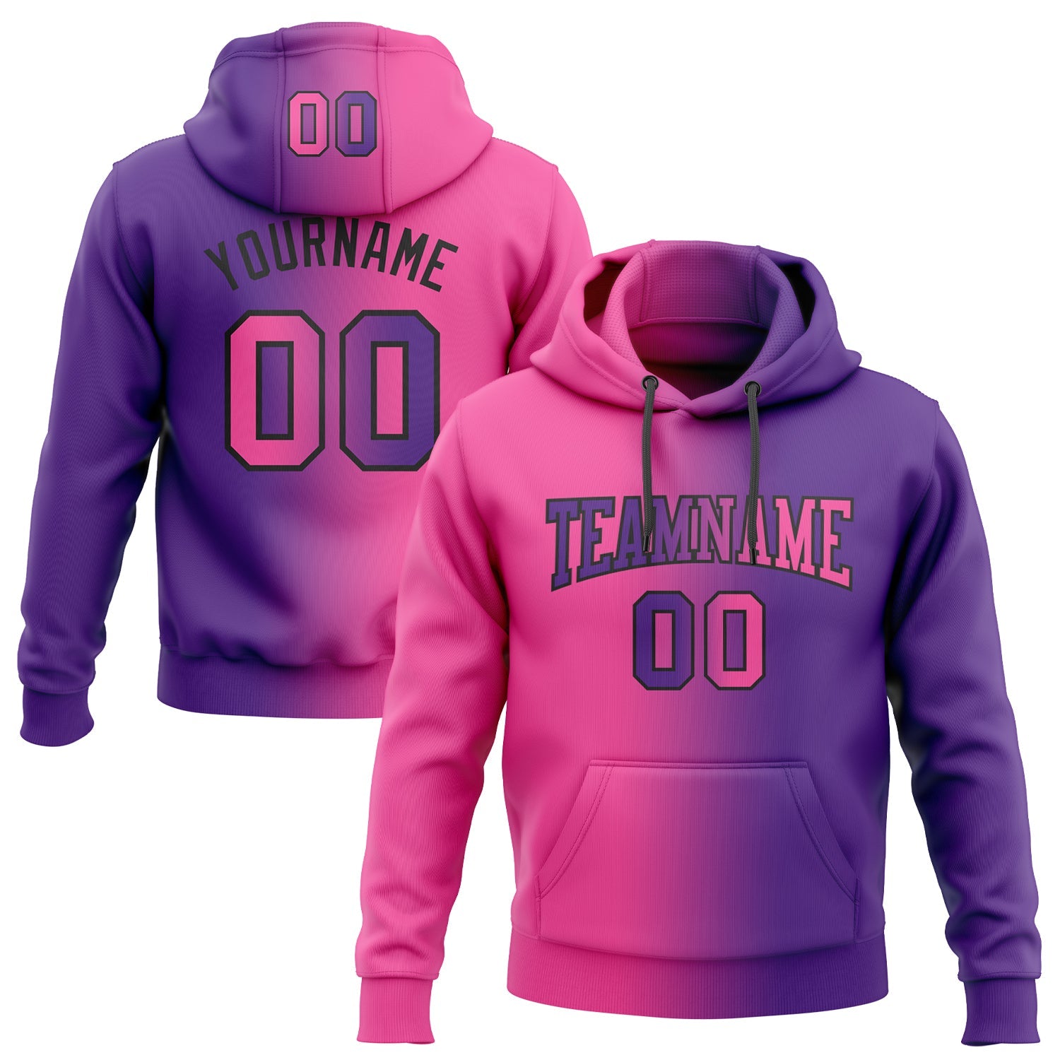 Custom Stitched Purple Pink-Black Gradient Fashion Sports Pullover Sweatshirt Hoodie - Main View