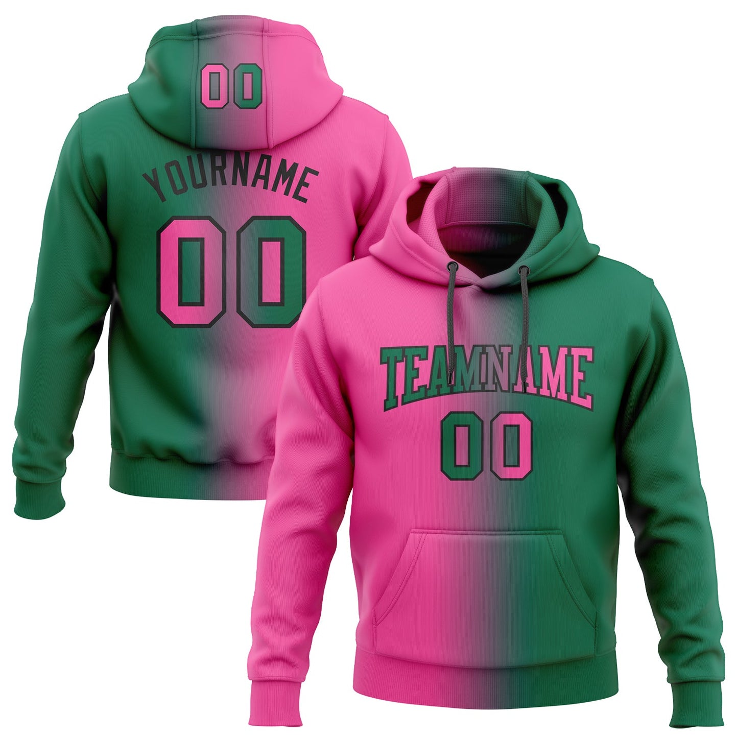 Custom Stitched Kelly Green Pink-Black Gradient Fashion Sports Pullover Sweatshirt Hoodie - Main View