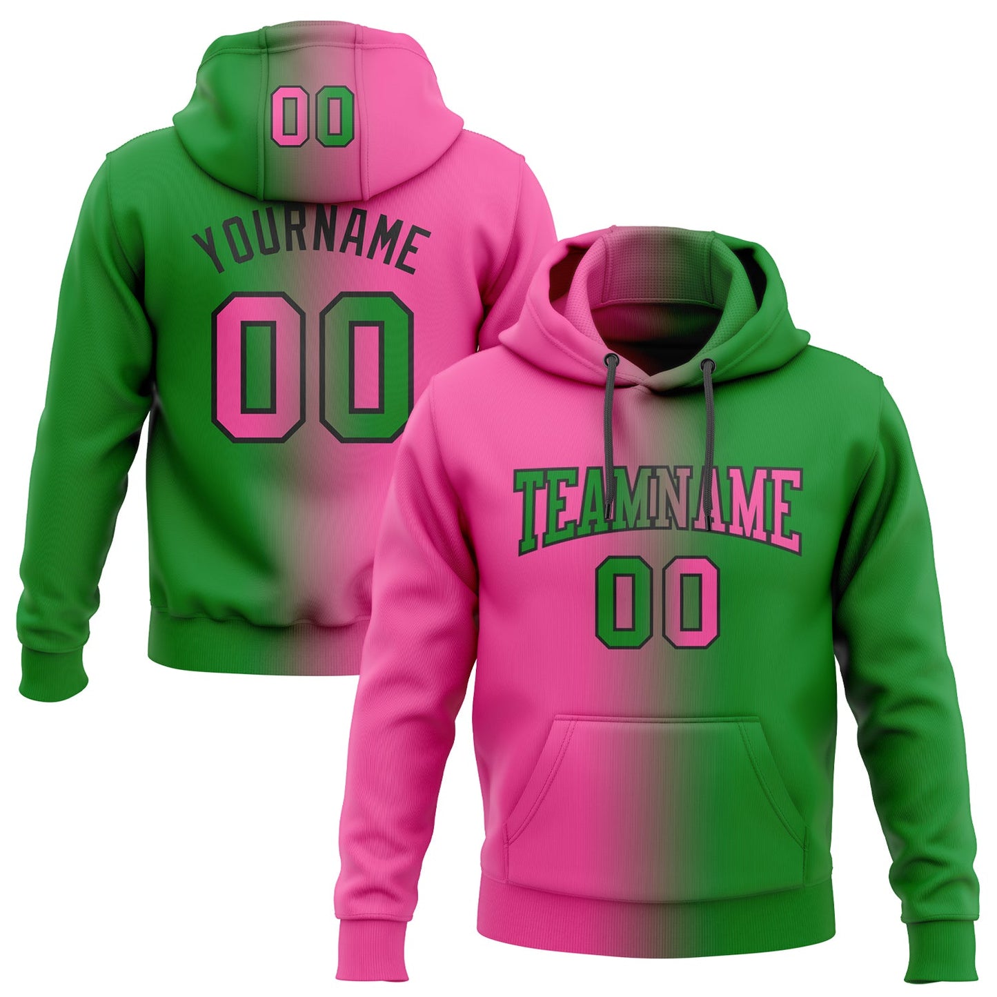 Custom Stitched Grass Green Pink-Black Gradient Fashion Sports Pullover Sweatshirt Hoodie - Main View
