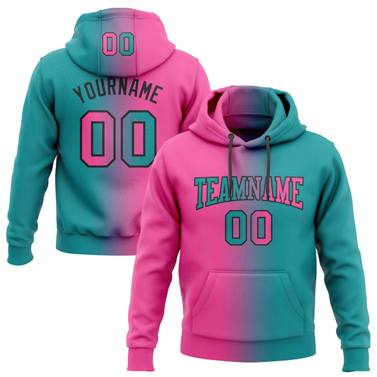 Custom Stitched Teal Pink-Black Gradient Fashion Sports Pullover Sweatshirt Hoodie - Main View