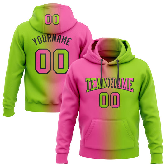 Custom Stitched Neon Green Pink-Black Gradient Fashion Sports Pullover Sweatshirt Hoodie - Main View