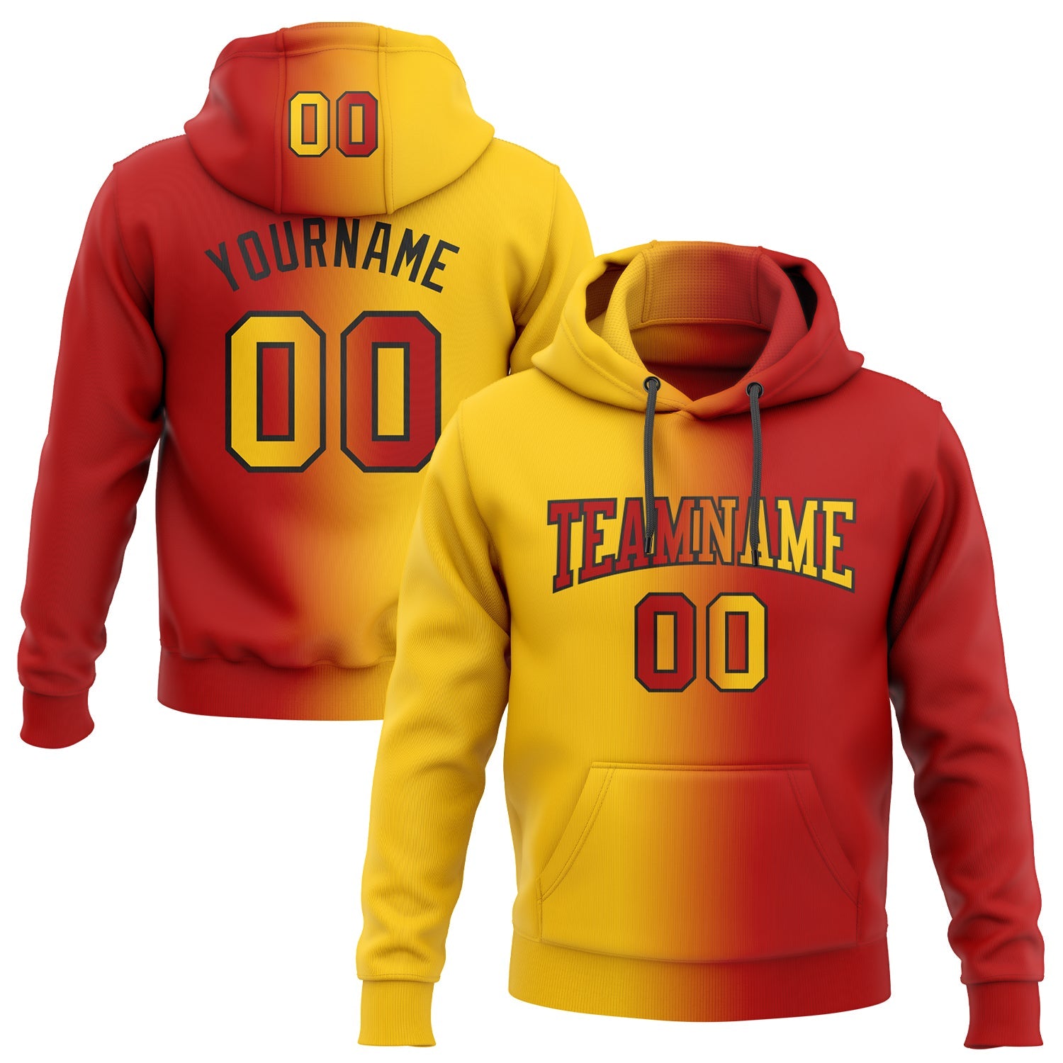 Custom Stitched Red Yellow-Black Gradient Fashion Sports Pullover Sweatshirt Hoodie - Main View