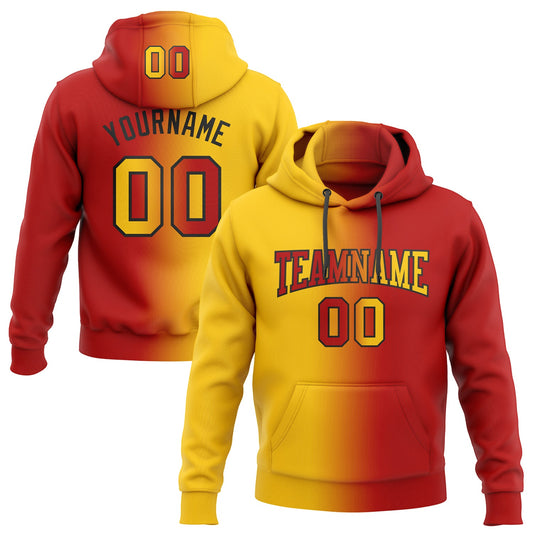 Custom Stitched Red Yellow-Black Gradient Fashion Sports Pullover Sweatshirt Hoodie - Main View