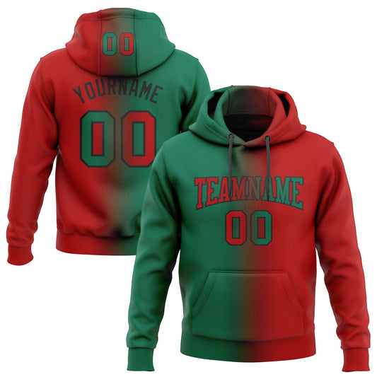 Custom Stitched Red Kelly Green-Black Gradient Fashion Sports Pullover Sweatshirt Hoodie - Main View