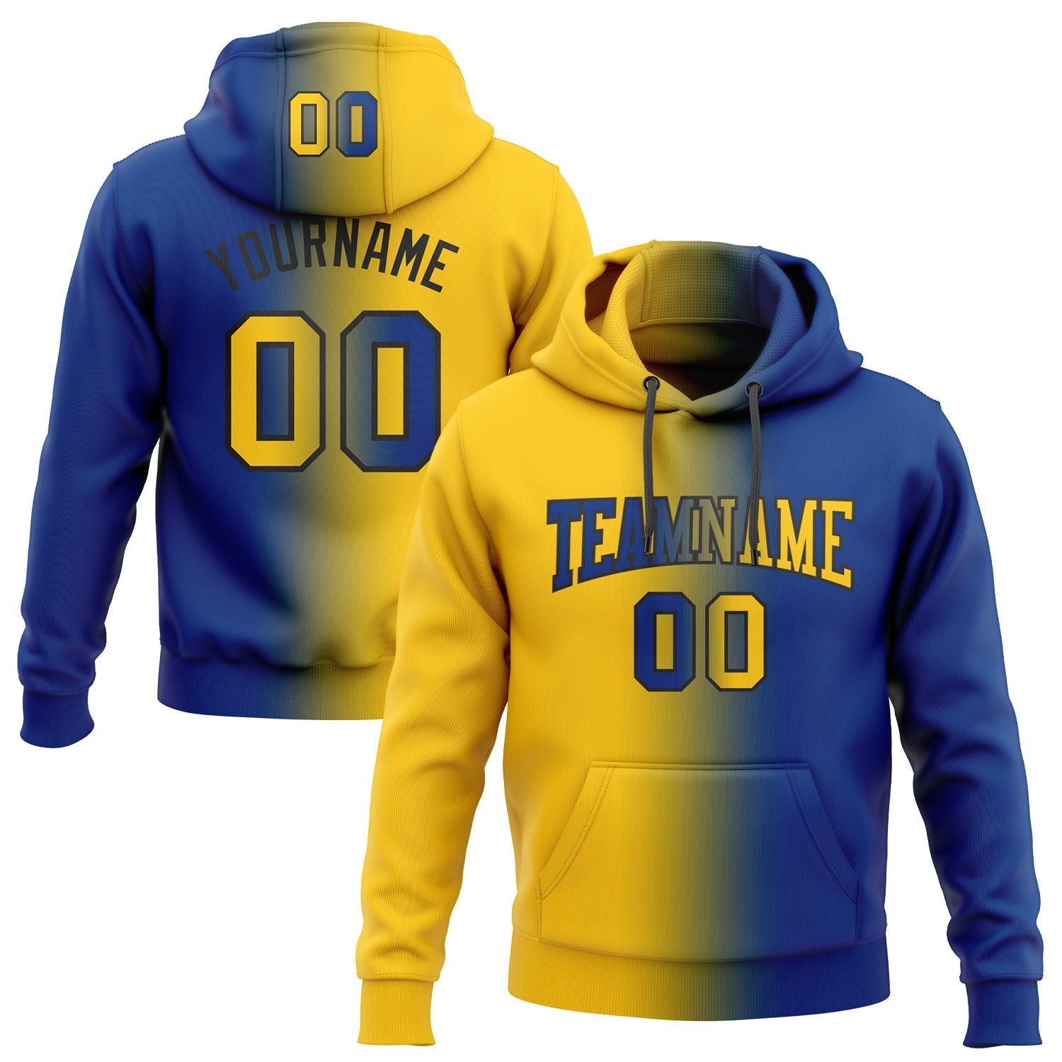 Custom Stitched Royal Yellow-Black Gradient Fashion Sports Pullover Sweatshirt Hoodie - Main View