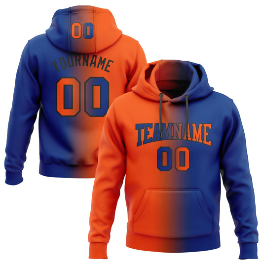 Custom Stitched Royal Orange-Black Gradient Fashion Sports Pullover Sweatshirt Hoodie - Main View