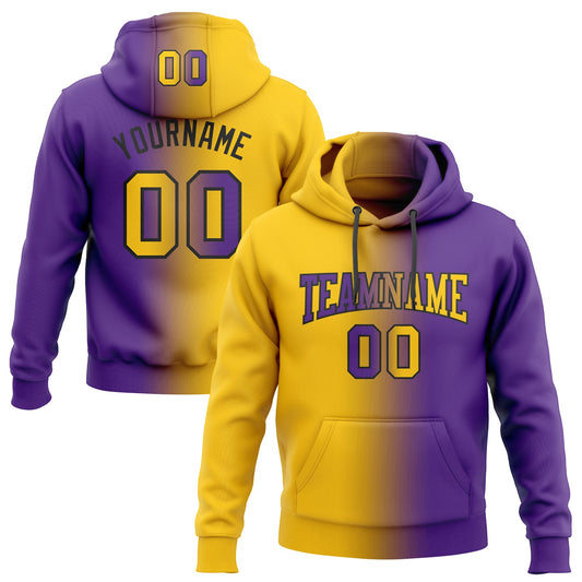 Custom Stitched Purple Yellow-Black Gradient Fashion Sports Pullover Sweatshirt Hoodie - Main View