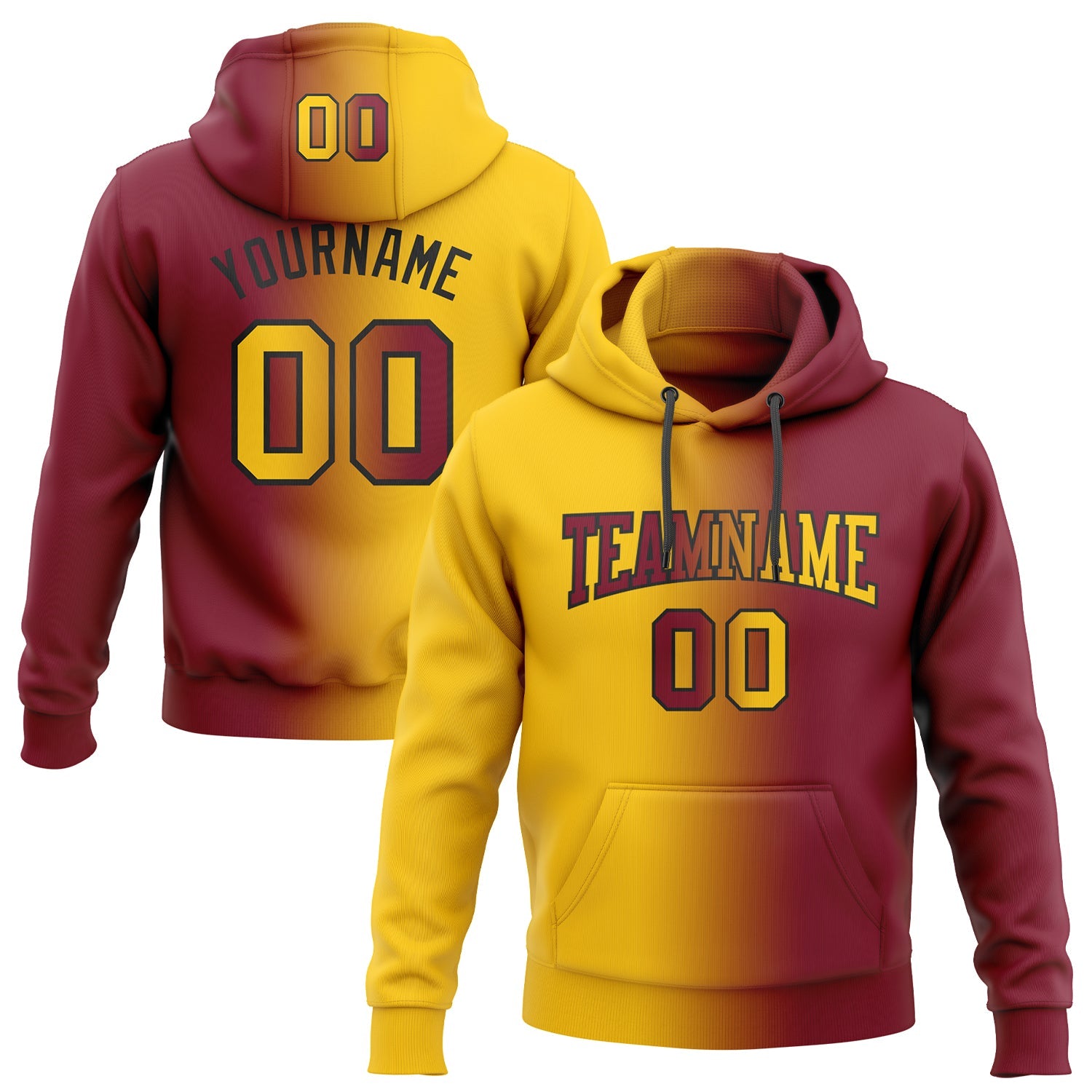 Custom Stitched Crimson Yellow-Black Gradient Fashion Sports Pullover Sweatshirt Hoodie - Main View