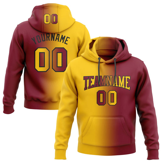 Custom Stitched Crimson Yellow-Black Gradient Fashion Sports Pullover Sweatshirt Hoodie - Main View